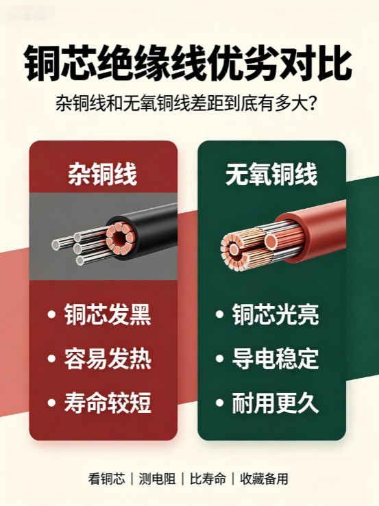 铜芯绝缘线优劣对比：杂铜线和无氧铜线差距到底有多大？