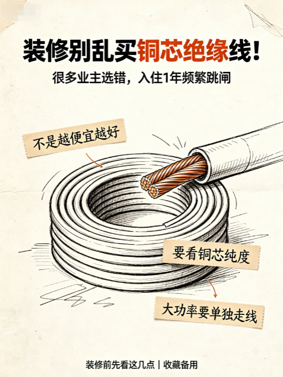 装修别乱买铜芯绝缘线！很多业主选错，入住1年频繁跳闸