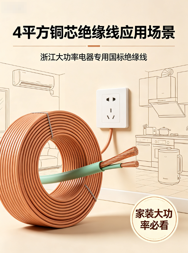 4平方铜芯绝缘线应用场景 浙江空调热水器大功率电器专用绝缘线