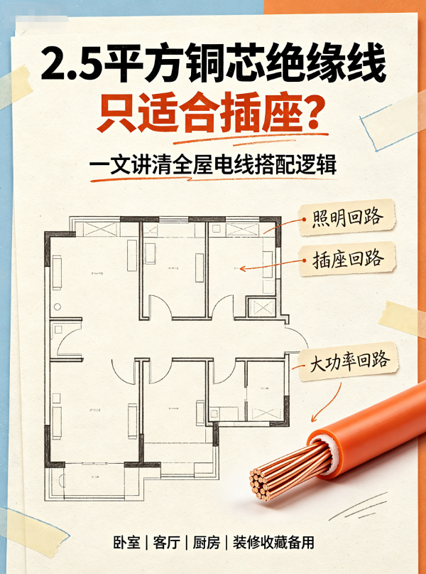 2.5平方铜芯绝缘线只适合插座？一文讲清全屋电线搭配逻辑